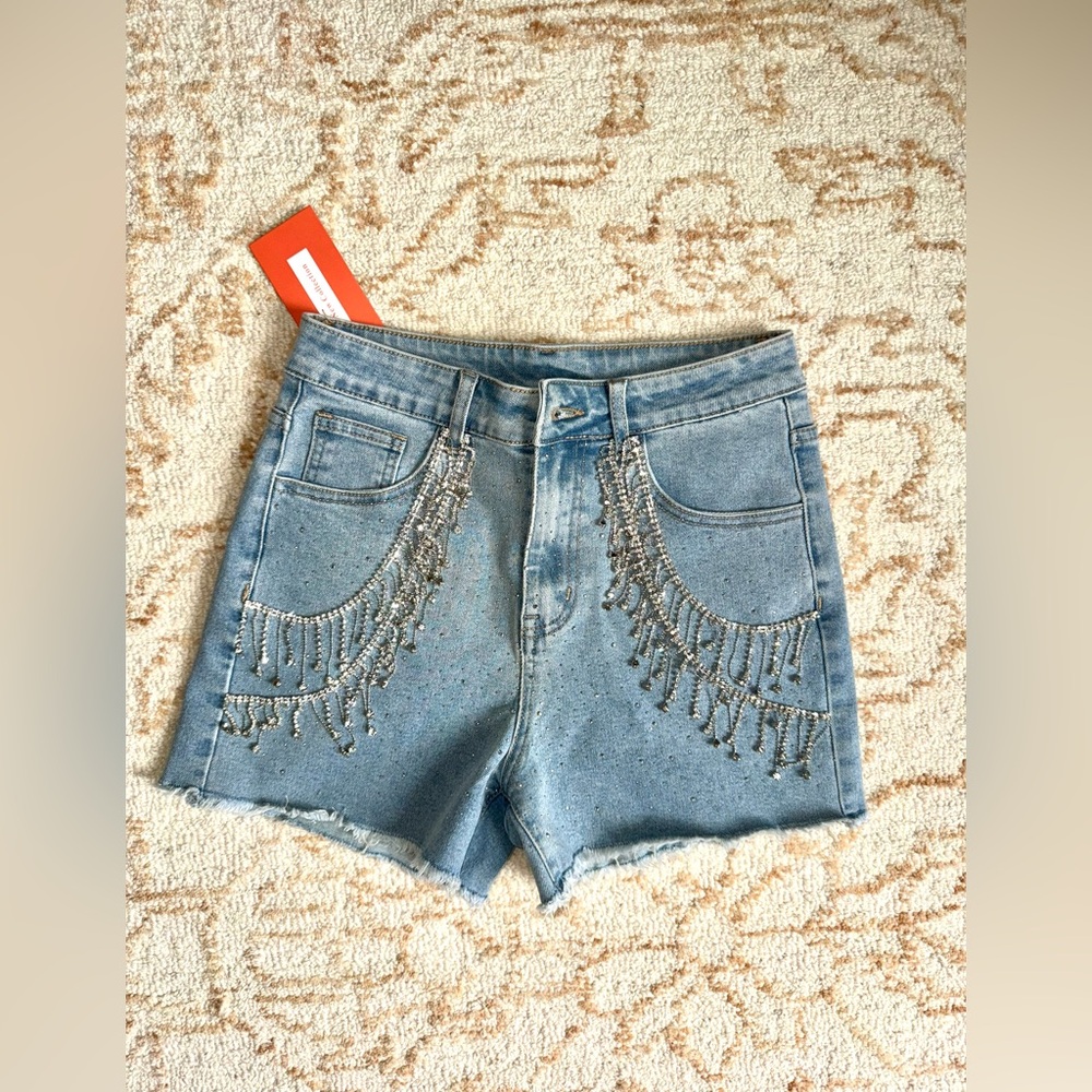 New Collection Denim Rhinestone shorts - Picture 2 of 3